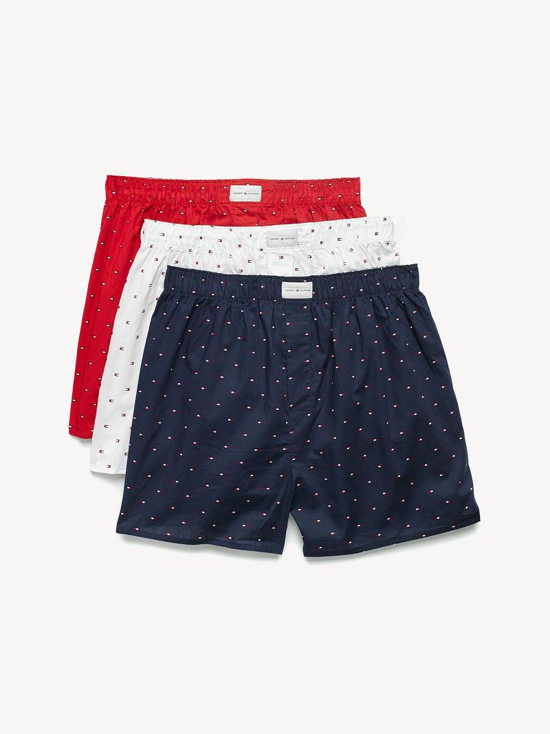 Férfi Tommy Hilfiger Pamut classics woven boxer 3pk Boxers Fehér Sötétkék Piros | HU 1344KOR